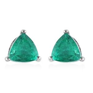 🗽Emeraldine Quartz(Triplet)Solitaire Stud Earrings Platinum Over Sterling Silver